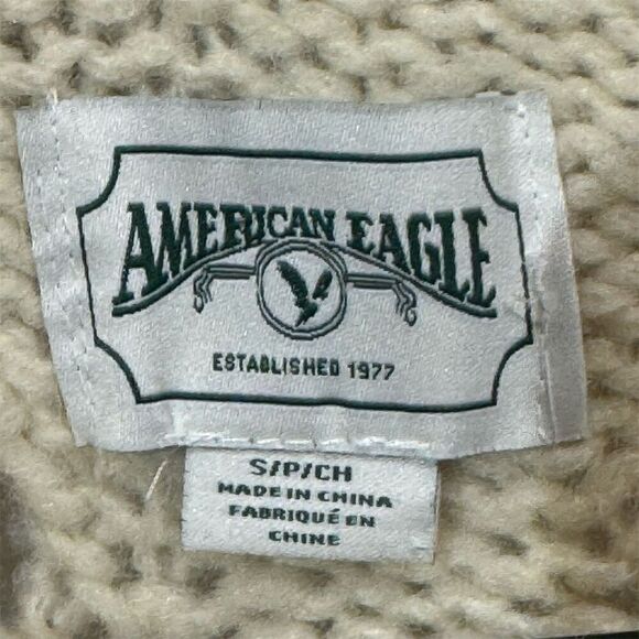American Eagle S Open Knit Sweater Cream Wool Blend Chunky Fisherman Pullover - Picture 7 of 11
